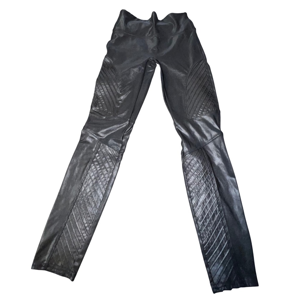 Spanx Faux Leather Moto Leggings Very Black High Rise Petite Medium M/M - Picture 11 of 15